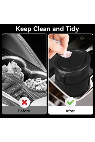 Kapaklı Siyah Araba Çöp Kutusu - 2'li Paket Mini Araba Çöp Kutusu Bardaklık - Küçük Sızdırmaz Araç Çöp Kutusu - Araba Düzenleyiciler