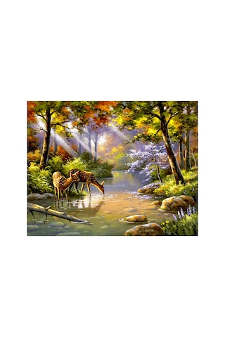 Sevimli Geyikler Sticker Çerçevesiz 90x110 Sayılarla Boyama Hobi Seti