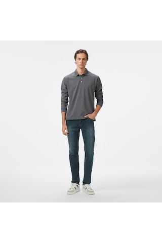 Nautica Erkek Gri Classic Fit Uzun Kollu Polo Yaka T-shirt Düz K57042t Gri
