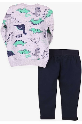 Breeze Erkek Bebek Eşofman Takımı Dinozor Baskılı Gri (9 Ay-1.5 Yaş)
