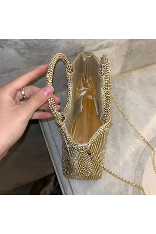 Willowhaven Silvery Renkli Kristal Detaylı Akrilik Kova Çanta Çıkarılabilir Zincir Kayış Gümüşi