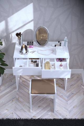 Dekorfim DF02102B İki Çekmeceli Tabureli Makyaj Masası