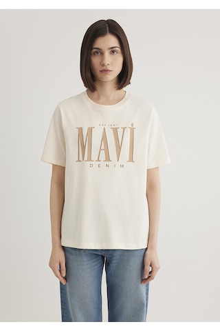 Mavi - Mavi Logo Baskılı Bej Tişört 1611990-70008 Bej