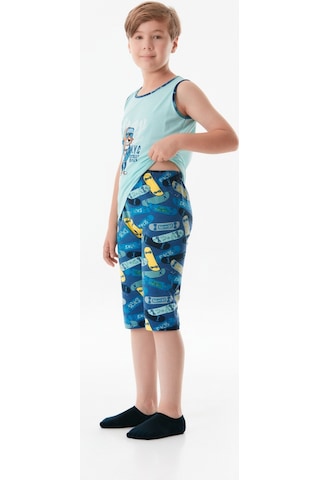 Fullamoda Baskılı Bisiklet Yaka Erkek Çocuk Pijama Takımı 24mıcg631212230-mavi 24MICG631212230-Mavi
