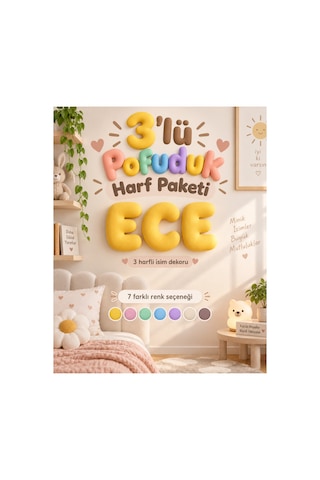 3'lü Pofuduk Harf Duvar Dekoru İsme Özel Çocuk Odası Bubble Harfler