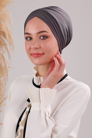 Melodi Scarf Kadın Üç Bantlı Çapraz Hazır Türban Havuz Deniz Dış Bone Antrasit Koyu Gri Antrasit
