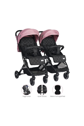 Lorelli Fiorano New Kabin İkiz Bebek Arabası - Rose Quartz - Pembe