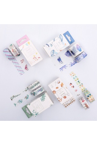 Neevoyu Renkli Desenli 4'lü Washi Bant Seti - Günlük, Sticker Ve Dekorasyon İçin 2m Uzunlukta Kağıt Bantlar