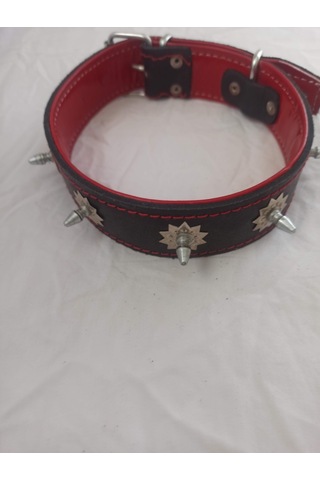 Kozaklı Deri El İşlemeli Çivili Dikenli Köpek Tasması Siyah 60 x 4 CM Siyah