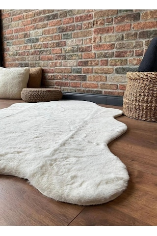 Saraz Halı Tavşan Tüyü Post Peluş Yumuşak Halı Salon Koridor Mutfak Banyo Halısı 100x150krem Krem