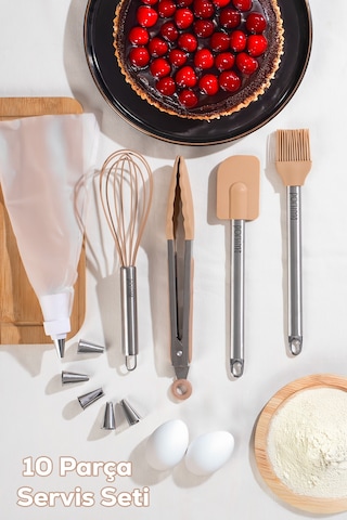 Porsima 3161 10 Parça Pasta Ve Tatlı Servis Seti Kek Pasta Şekillendirme Araçları Kapicino Kahverengi