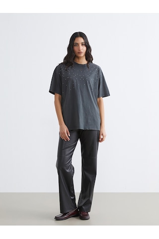 Lcw Modest Siyah Regular Fit Deri Görünümlü Kadın Pantolon