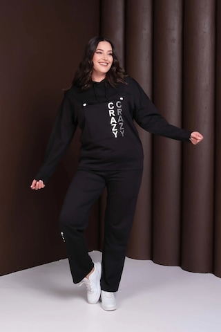 Kapüşonlu Crazy Baskılı Alt-üst Takım Siyah