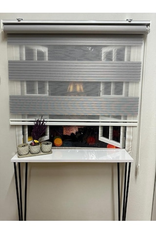 Geniş Plise Gri Zebra Perde Gri