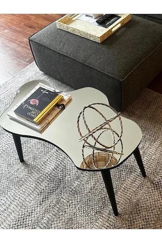 Fawdecor Aynalı Masif Ahşap Orta Sehpa - 80 X 50 Cm Siyah