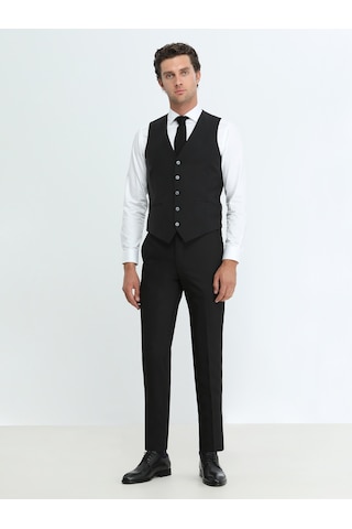Kip Siyah Slim Fit Klasik Dokuma Yelek