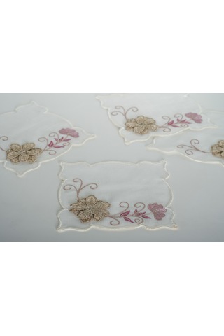 Finezza Linda Nakışlı Krem Pembe Kokteyl Peçetesi 15x15 Cm 4 Ad-1489 Krem