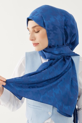 Mirsoy Scarf Kazayağı Desen Parlak Jakar Şal - Mavi Mavi