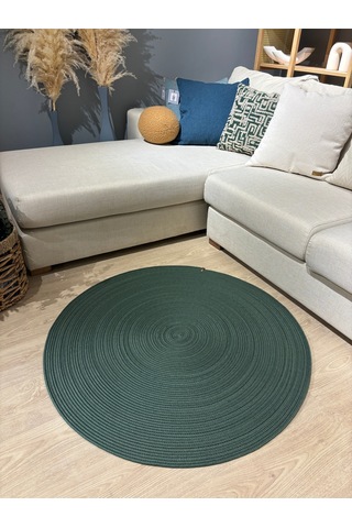 Jüt Yuvarlak Hasır Görünümlü Klasik Halı Kilim Yeşil