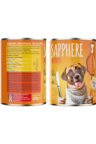 Sapphere Kümes Hayvanlı Yetişkin Köpek Maması Konserve 12 x 400 G