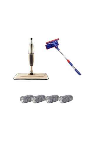 Sprey Mop 4 Yedekli Ve Teleskopik Mikrofiber Cam Sılme Aparatı