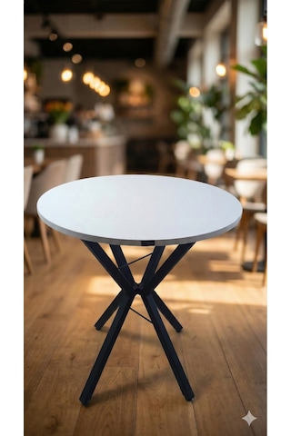 70 Cm Siyah Metal Ayak 2-3 Kişilik Yuvarlak Masa Mutfak Masası Balkon Masası Kafe Masası Ofis Masası Beyaz