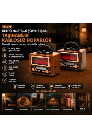 Usb Şarjlı - Şömine İbreli Fm Radyo Retro Mp3 Usb - Tf Player Speaker Ns-901bt 5250