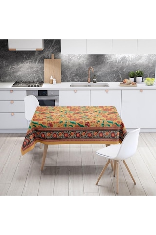 Orange Daisy Flowers Masa Örtüsü - İnce Keten, Uluslararası Yıkama Ve Solmama Sertifikası Çok Renkli