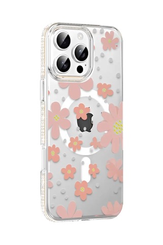Apple iPhone Uyumlu 16 Pro Max Floral Magsafe Kapak - Pembe