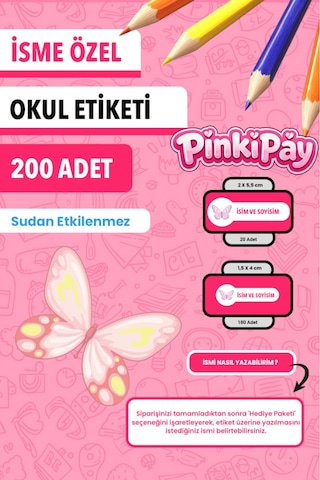İsim Yazılabilir Sevimli Ve Güzel Kelebekler Temalı Okul Etiketi Kalem & Defter İçin 200 Adet Çoklu