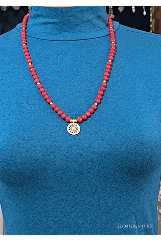 Fy Doğaltaş 6mm 1 Kalite Mercan Kolye Zirkon Sallantılı Kırmızı