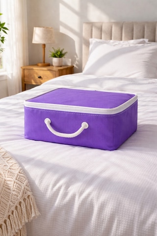 Şeffaf Kapaklı Saklama Hurcu 28x32x15 Kıyafet, Çorap Ve Dolap Düzenleyici Organizer Mor