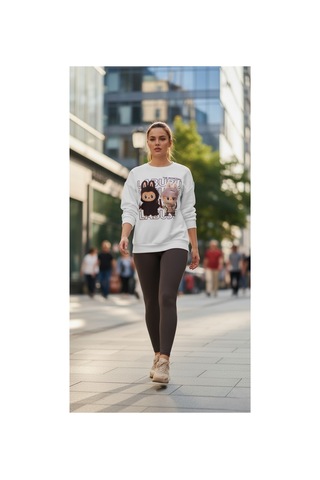 The Kadın Soft Touch Ayıcık Desenli %100 Pamuk Sweatshirt - Casual Fit- Krem/pembe Krem