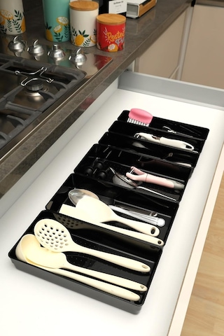 Color House Parlak Siyah Piano Black 6'li Set Modüler Çekmece İçi Kaşıklık Organizer Düzenleyici Siyah 67 X 49
