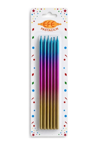 Metalik Gold Pembe Mavi Uzun Pasta Mumu 20 Cm Çok Renkli
