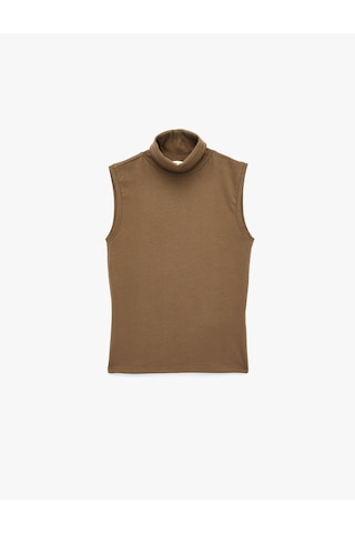 Koton Pamuklu Slim Fit Dik Yaka Kolsuz Bluz Kahverengi 6sak10046pk Kahve
