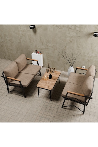Mb Garden Furnıture Simetri Model, Balkon, Bahçe, Cafe, Metal Koltuk Takımı, Bahçe Takımı ,çay Seti,2+2 Sehpalı Süngerli Cappuccino