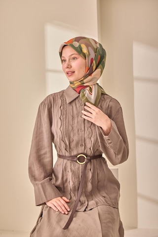 Silk Home Aura Eşarp 140003-08 Haki, Bordo, Kahverengi, Butter Yellow