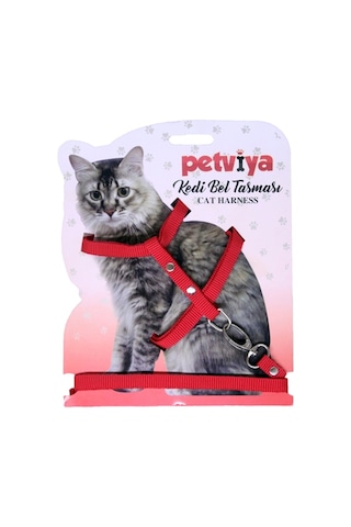 Petviya Ayarlanabilir Kedi Göğüs Bel Tasması Kırmızı