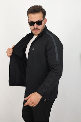 Erkek Relaxed Krinkıl Kumaş Baharlık & Yağmurluk Siyah Ceket Siyah