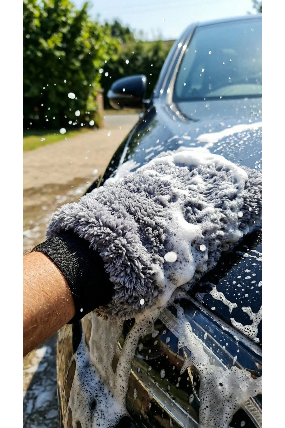Premium Mikrofiber Araba Yıkama Eldiveni Çizmez, Yüksek Su Emici Gri Peluş Oto Yıkama Kesesi