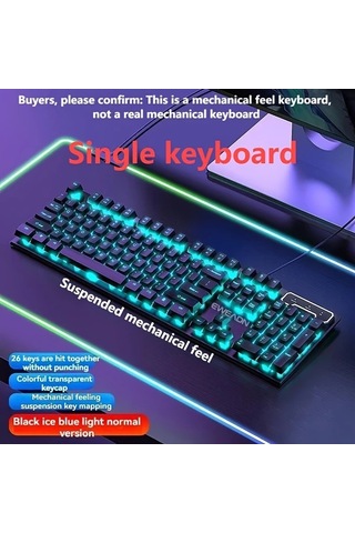 Techbloom Yeni Gx30z Kablolu Klavye Mekanik Hissi Kablolu Rainbow Ice Blue Işıklı Black Wired Classic Ice Blue Light Single Keyboard Diğer