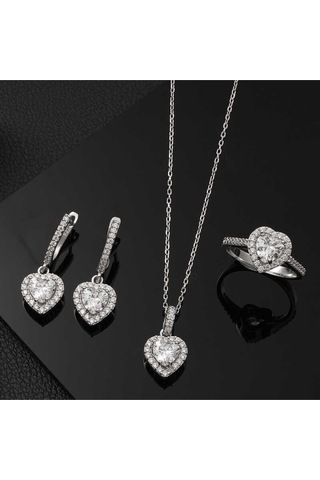Casera's Gümüş Beyaz Taşlı Kalpli Kadın Set Csr2185188 Gümüş