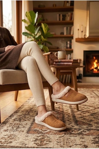 Relaxa Kadın Ev Gün Terliği, Yumuşak,kürklü,yumuşak Tabanlı, Şık Terlik Camel