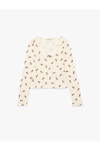 Koton Pyjamas Knıt Tops Ekru Desenli 7wlk40055mk