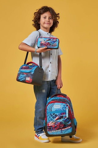 Coral High Kids Gri Mavi Yarış Arabası Desenli 3 Lü Okul Çanta Seti Set0123652