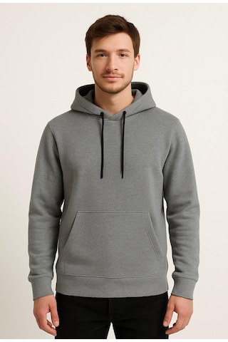 Axxel Erkek Gri Kapüşonlu Sweatshirt-w1108 Gri 3 İplik Şardonlu