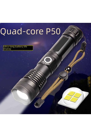 Qingmipy Xhp50 Led Alyuminyum El Feneri, Usb Şarjlı, Güç Göstergeli, 500 Metre Menzil, Yakın-uzak Zoom Fonksiyonu İle Çıplak Kutu Fener + Usb Kablosu