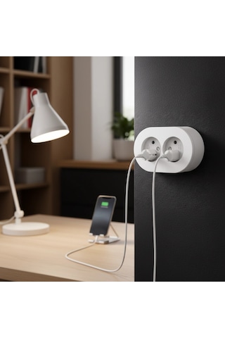 İkili Beyaz Topraklı Sıva Üstü Priz - Modern Elektrik Çiftli Priz Belirtilmemiş