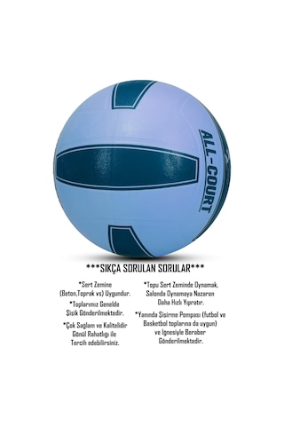 All Court Voleybol Topu Pompa Dahil Set Kauçuk Dikişsiz Yekpare Üretim İç Dış Mekan No:5 Mavi Mavi